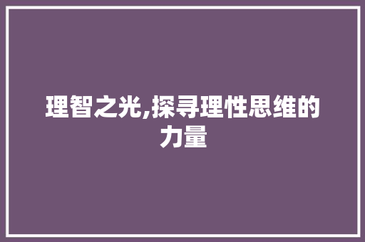 理智之光,探寻理性思维的力量 写作技巧