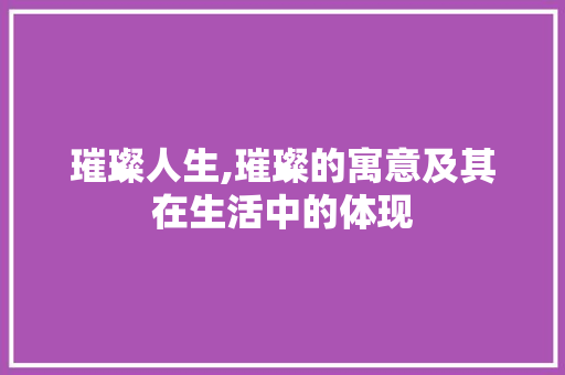 璀璨人生,璀璨的寓意及其在生活中的体现