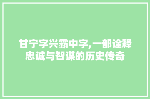 甘宁字兴霸中字,一部诠释忠诚与智谋的历史传奇