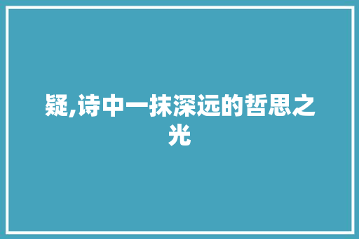 疑,诗中一抹深远的哲思之光