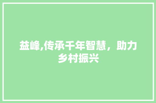 益峰,传承千年智慧，助力乡村振兴
