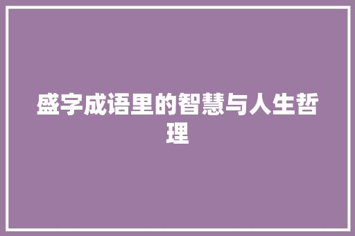 盛字成语里的智慧与人生哲理 商业文案