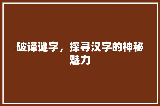破译谜字，探寻汉字的神秘魅力