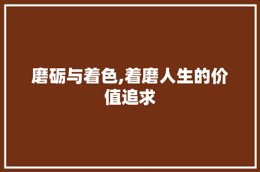 磨砺与着色,着磨人生的价值追求