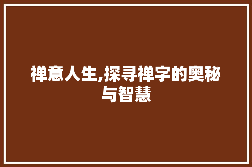 禅意人生,探寻禅字的奥秘与智慧 写作技巧