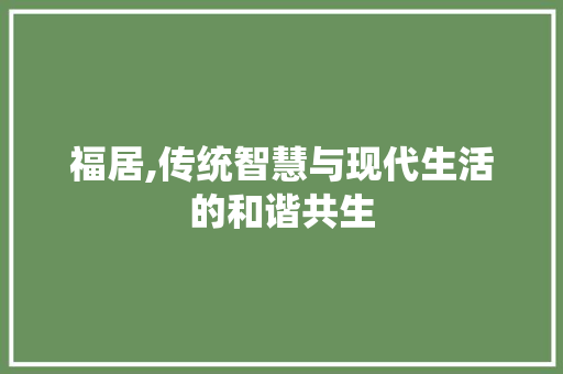 福居,传统智慧与现代生活的和谐共生