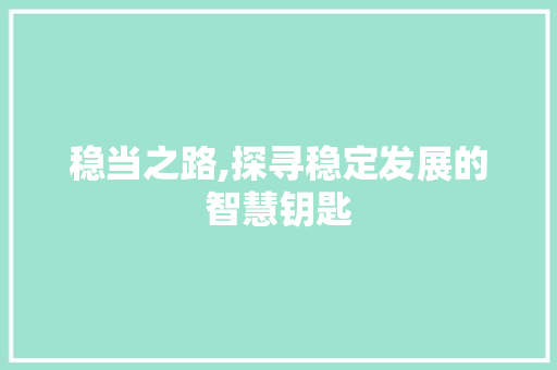 稳当之路,探寻稳定发展的智慧钥匙