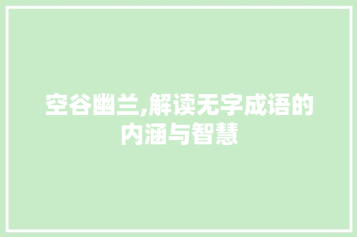 空谷幽兰,解读无字成语的内涵与智慧