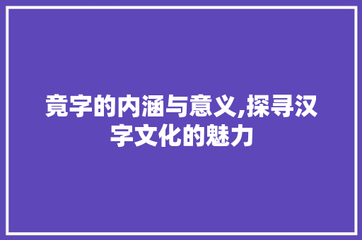 竟字的内涵与意义,探寻汉字文化的魅力