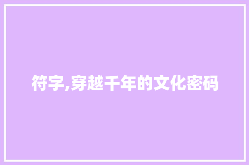 符字,穿越千年的文化密码