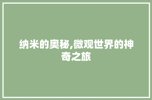纳米的奥秘,微观世界的神奇之旅 范文赏析