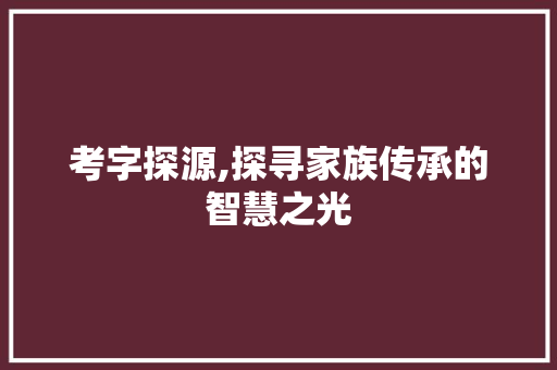 考字探源,探寻家族传承的智慧之光 词汇积累