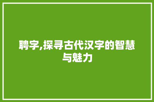 聘字,探寻古代汉字的智慧与魅力 写作社区