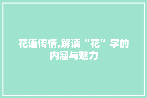 花语传情,解读“花”字的内涵与魅力