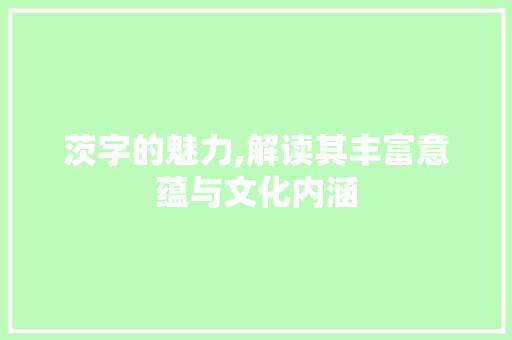 茨字的魅力,解读其丰富意蕴与文化内涵 写作技巧