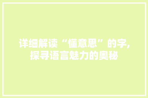 详细解读“懂意思”的字,探寻语言魅力的奥秘