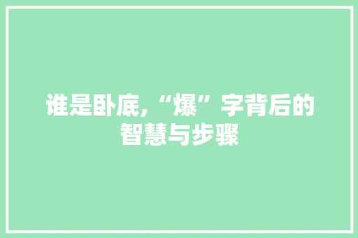 谁是卧底,“爆”字背后的智慧与步骤