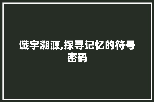 谶字溯源,探寻记忆的符号密码