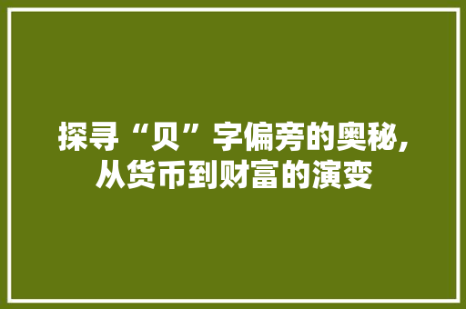探寻“贝”字偏旁的奥秘,从货币到财富的演变