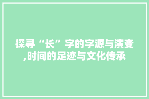 探寻“长”字的字源与演变,时间的足迹与文化传承