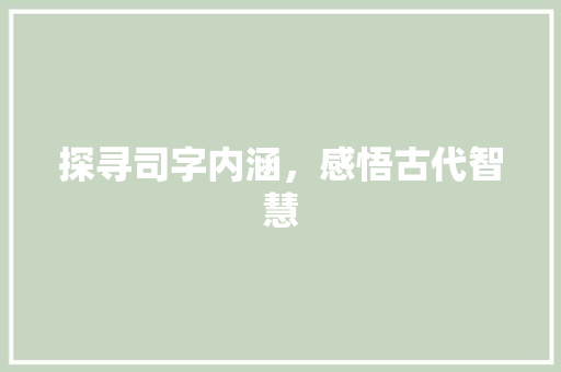 探寻司字内涵，感悟古代智慧