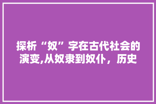 探析“奴”字在古代社会的演变,从奴隶到奴仆，历史变迁中的社会阶层与权力