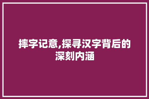 摔字记意,探寻汉字背后的深刻内涵