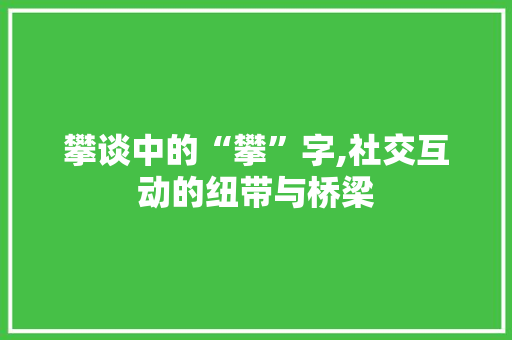 攀谈中的“攀”字,社交互动的纽带与桥梁