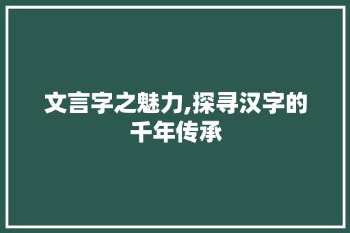 文言字之魅力,探寻汉字的千年传承