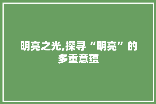 明亮之光,探寻“明亮”的多重意蕴