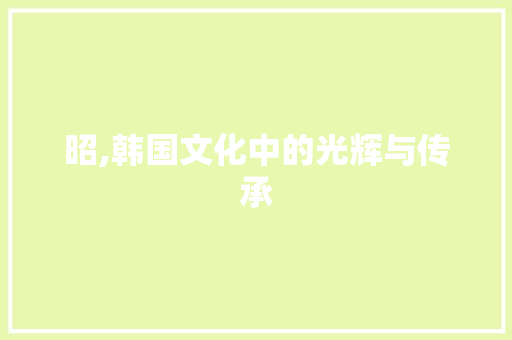 昭,韩国文化中的光辉与传承