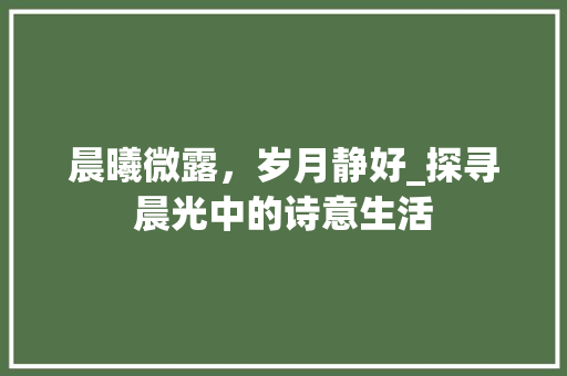 晨曦微露，岁月静好_探寻晨光中的诗意生活
