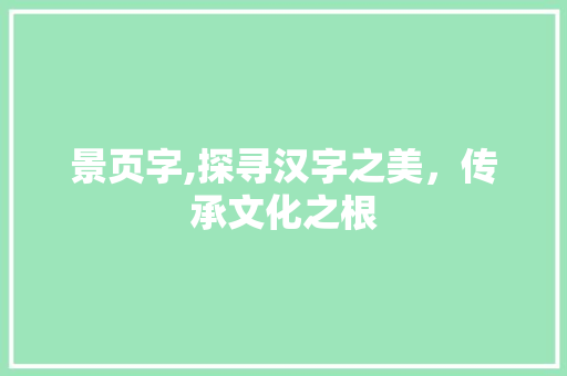 景页字,探寻汉字之美，传承文化之根