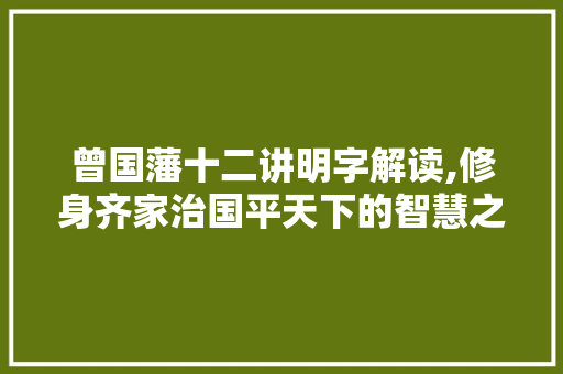 曾国藩十二讲明字解读,修身齐家治国平天下的智慧之光