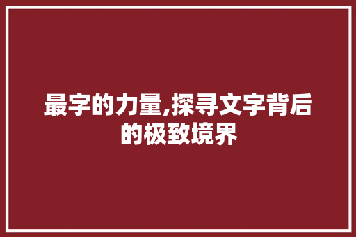 最字的力量,探寻文字背后的极致境界