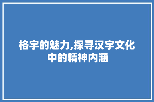 格字的魅力,探寻汉字文化中的精神内涵