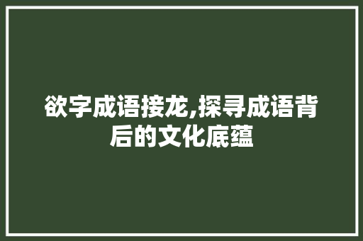欲字成语接龙,探寻成语背后的文化底蕴
