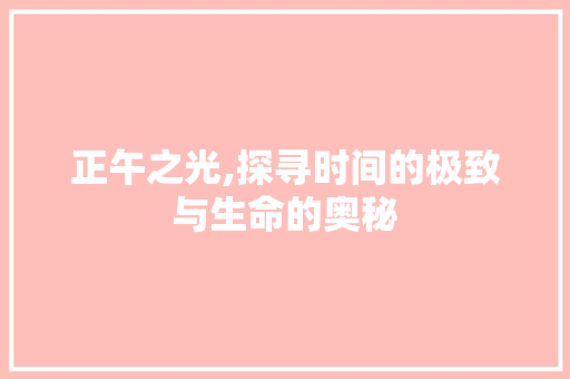 正午之光,探寻时间的极致与生命的奥秘