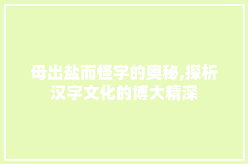 母出盐而怪字的奥秘,探析汉字文化的博大精深