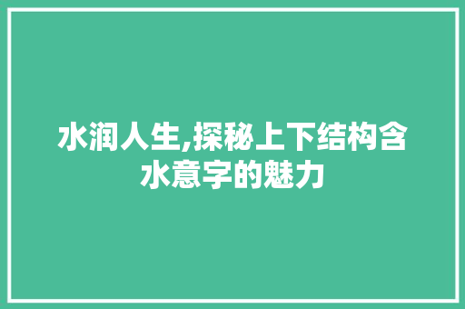 水润人生,探秘上下结构含水意字的魅力 商业文案