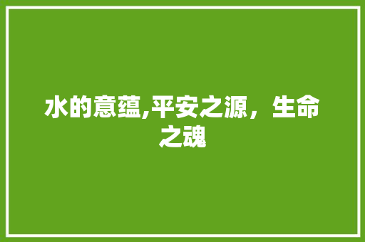 水的意蕴,平安之源，生命之魂