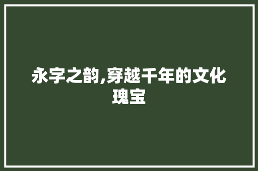 永字之韵,穿越千年的文化瑰宝