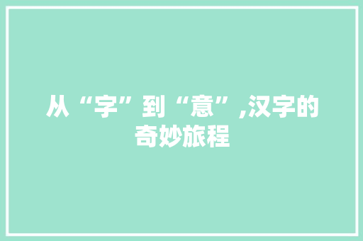 从“字”到“意”,汉字的奇妙旅程 报告写作