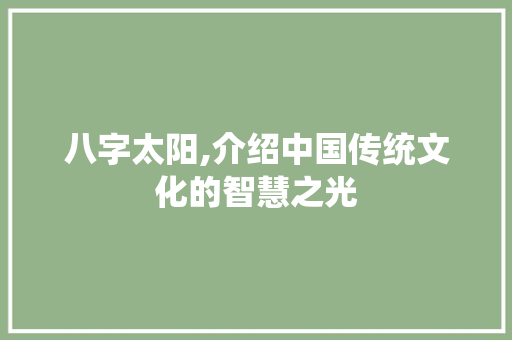 八字太阳,介绍中国传统文化的智慧之光