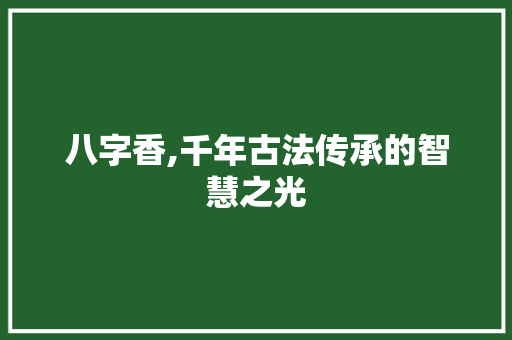 八字香,千年古法传承的智慧之光