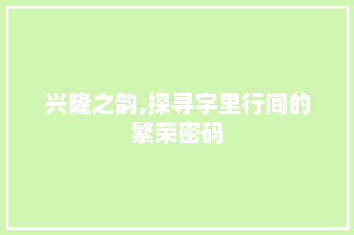 兴隆之韵,探寻字里行间的繁荣密码