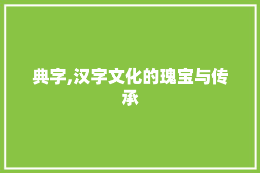 典字,汉字文化的瑰宝与传承