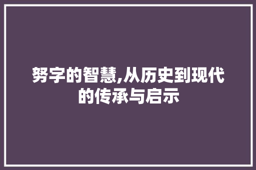 努字的智慧,从历史到现代的传承与启示 写作技巧