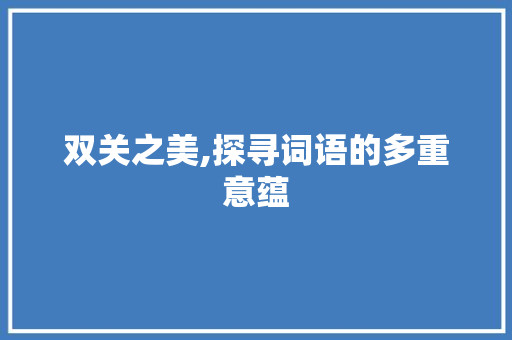 双关之美,探寻词语的多重意蕴 写作技巧