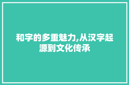 和字的多重魅力,从汉字起源到文化传承